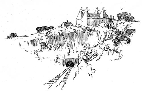 "The railway tunnel at Higham, through which the canal used to pass to join the Medway at Strood."